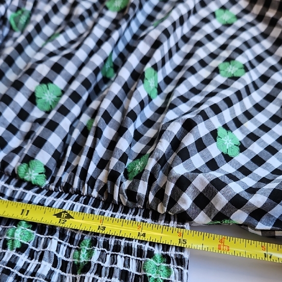 Kate Spade Voile Black and White Checkered Full Dress with Green Accents - Picture 7 of 8